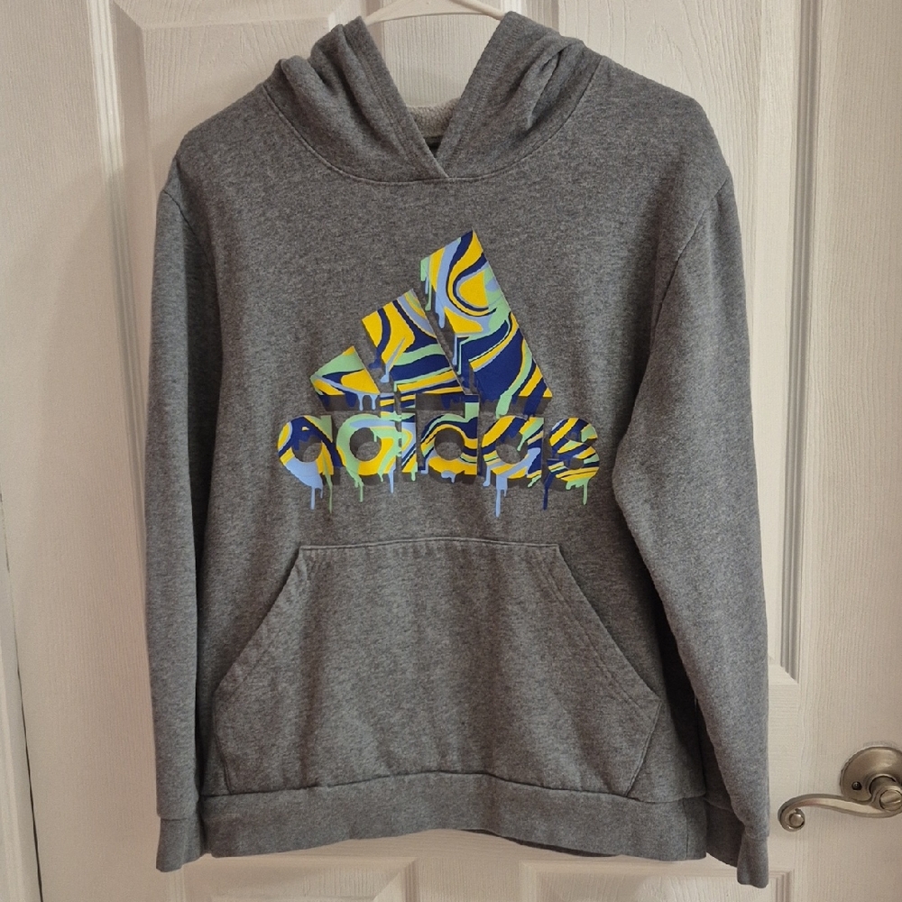 Adidas Gray Hoodie with Vibrant Logo